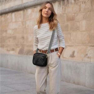Black Crossbody Bag with embroidered strap